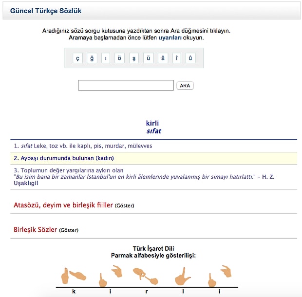 turk dil kurumu ndan yok artik dedirten kirli tanimi aybasi durumunda bulunan kadin
