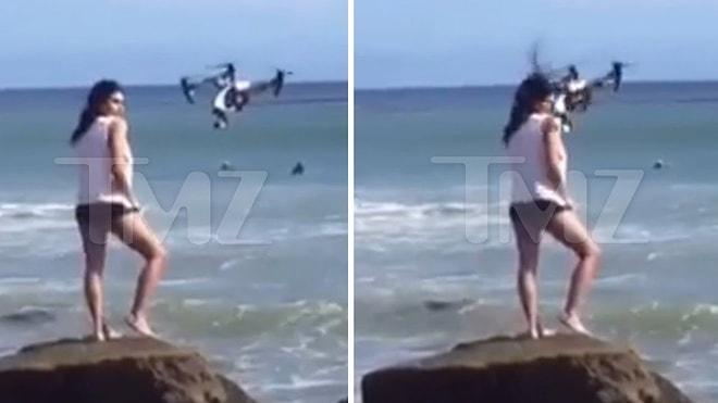 Güzel Model Fotoğraf Çekimi Sırasında Drone'un Gazabına Uğradı