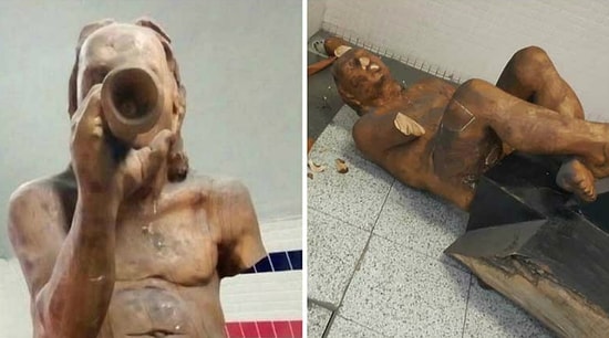 İzmir'de 'Müstehcen' Bulunan ve Bir Süredir Protesto Edilen 'Müzisyen' Heykeli Parçalandı