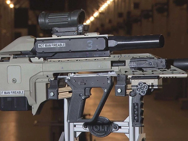 This futuristic rifle is being developed by the Canadian military. It includes both a semi-automatic rifle, a gun and a grenade launcher.