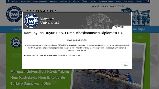 Üniversitenin açıklamasından ilgili bölüm şöyle: