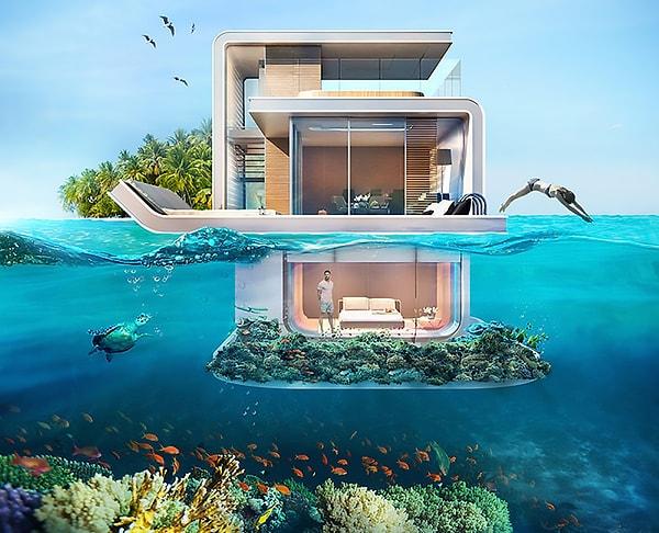 3 katlı olan evler denizin içindeki muhteşem yaşamı keşfetmenizi sağlıyor.