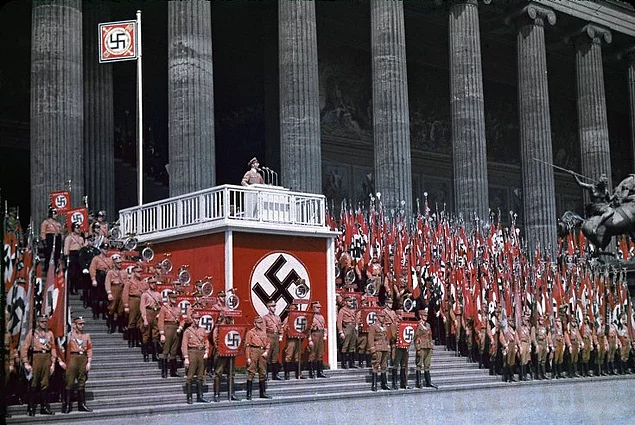 Reich Minister of Propaganda, Joseph Goebbels, speaking at the Lustgarten in Berlin, 1938.
