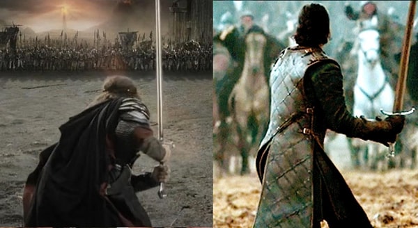 2. Главный герой с мечом наголо лицом к лицу с целой армией