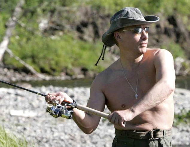 Putin also likes to relax by fishing...