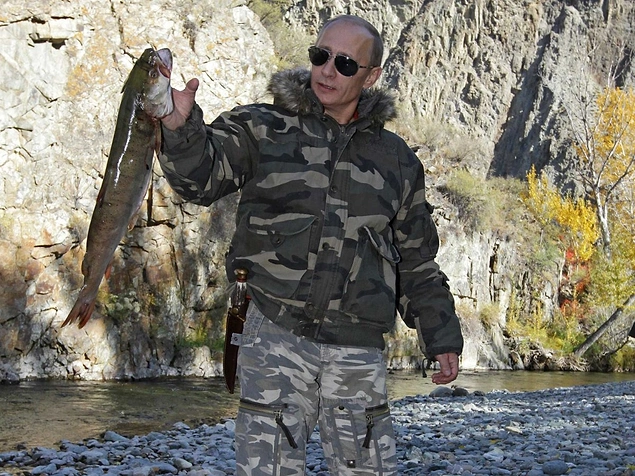 He couldn't miss the chance to demonstrate his fishing skills, even on the snow leopard expedition.