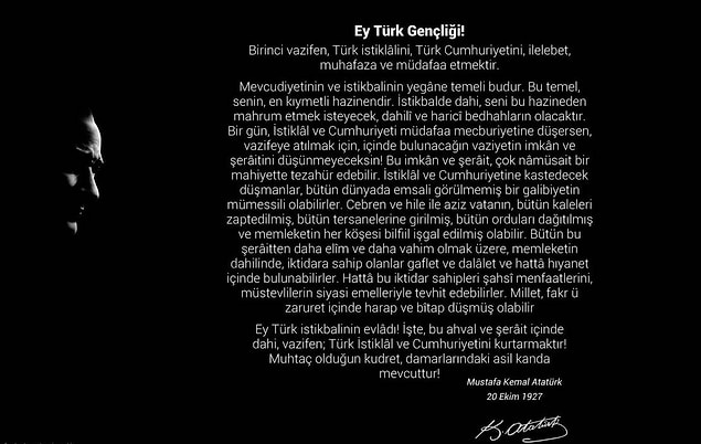 ‘Atatürk'ün açmış olduğu eğitim kurumlarında ve Milli Eğitim'in verdiği kitaplarda yazan Gençliğe Hitabe'yi okumak ne derece bir suçtur?’