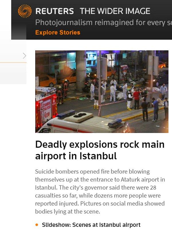 Reuters da saldırıyı son dakika gelişmesi olarak verdi.