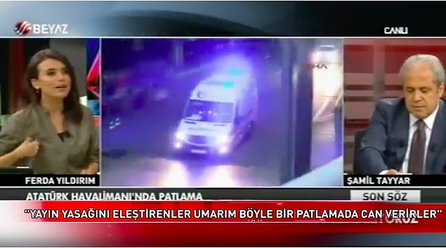 Hemen her saldırı gibi, bu saldırıdan sonra da gelen yayın yasağına tepki gösterenleri hedef alarak, "Umarım böyle bir patlamada can verirler." dedi.