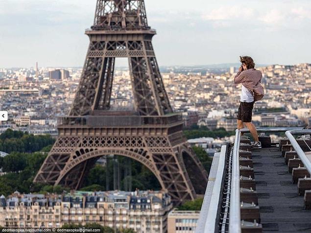 10. By climbing nearby rooftops, they got a view of the Eiffel Tower that few tourists in Paris are able to access.