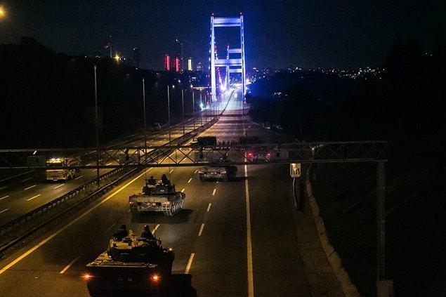 Tanks are passing through Fatih Sultan Mehmet bridge.