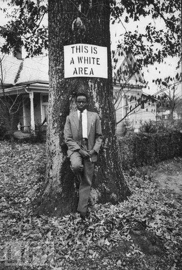 4. An African-American posing under a tree reserved for white people. (1950)