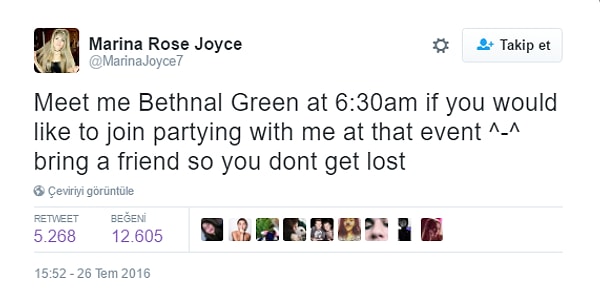 Споры вокруг Джойс вспыхнули с новой силой, когда она через Twitter пригласила всех желающих встретиться с ней на станции Bethnal Green.