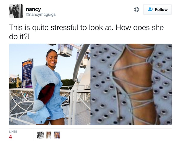 Все дело в том, что певица не боится ходить на шпильках и каблуках по решеткам ливневых канализаций.