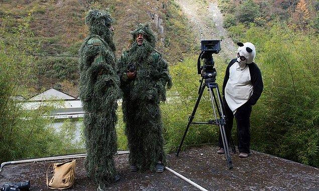 Vitale a attiré le respect avec son activité de panda.  Les photographes se sont présentés dans des gilets au néon lumineux.  Conscient de l'importance du repos pour les pandas, Vitale a assisté à l'événement avec son costume d'arbre.
