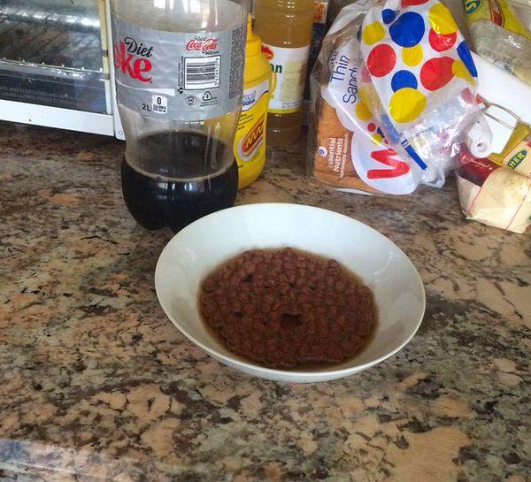 7. The only liquid you're supposed to use with cereal is milk. Not heated milk, not water and not coke. Coke, really?