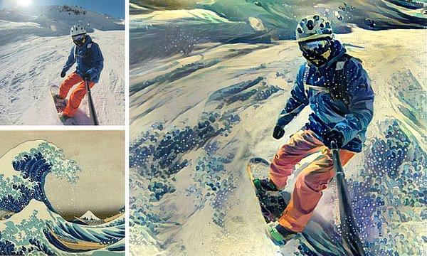 8. Meşhur 'Kanagawa açıklarında dalga arkası' tablosunu da snowboard'a uyarlayalım demişler.