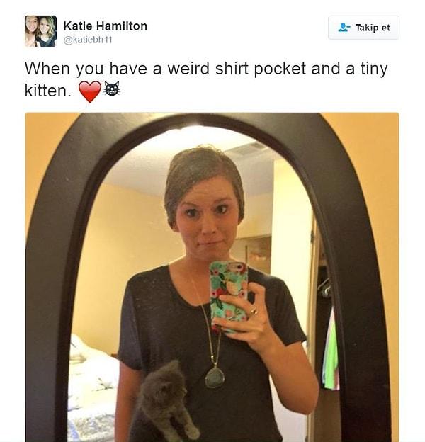 "Saçma bir tişört cebiniz ve minik bir kediniz varsa."