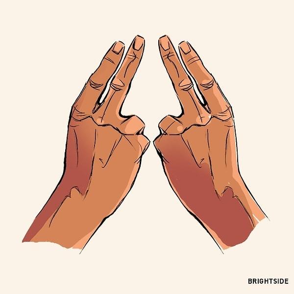 1. Orta parmağınızla ve işaret parmağınızla bir "A" harfi oluşturun. Diğer parmaklarınızı yumruk yapıyormuş gibi bükün.