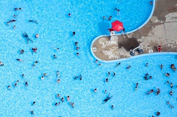 31. Havuzda yüzen insanlar. Cambridge, Massachussetts.