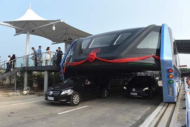 The 22-meter long and 7.6-meter wide bus runs on electricity.
