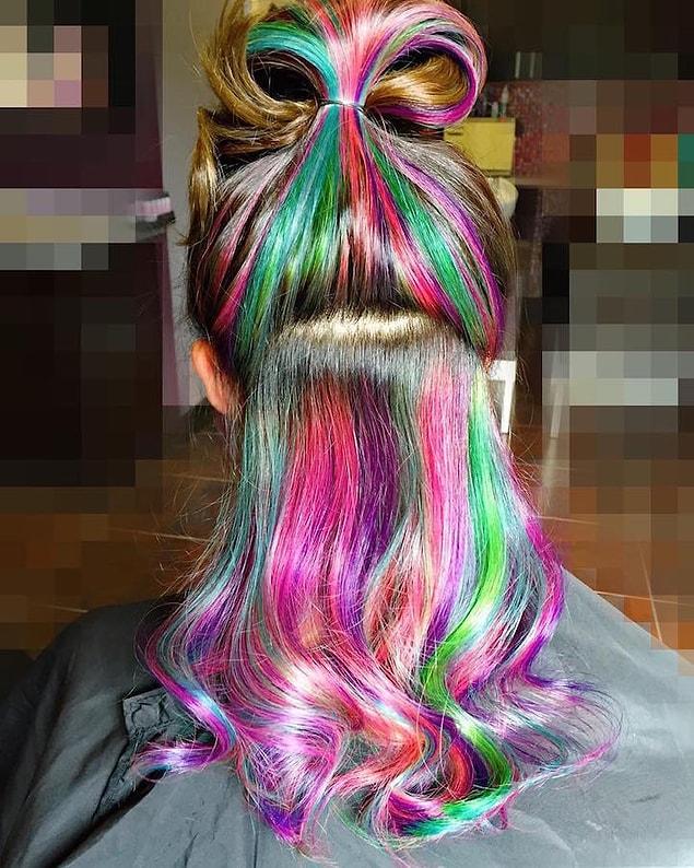 But once you make a bun or pony tail, those awesome colors reveal themselves!