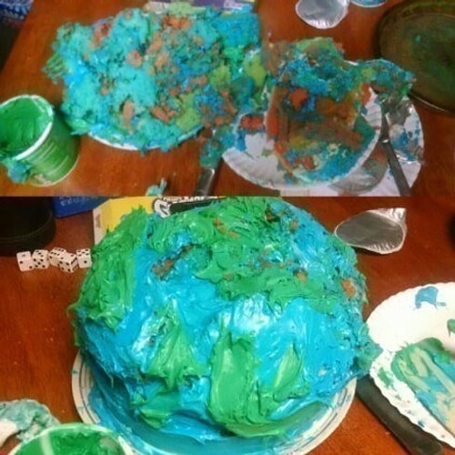These two cakes do indeed belong to two separate, very different worlds.