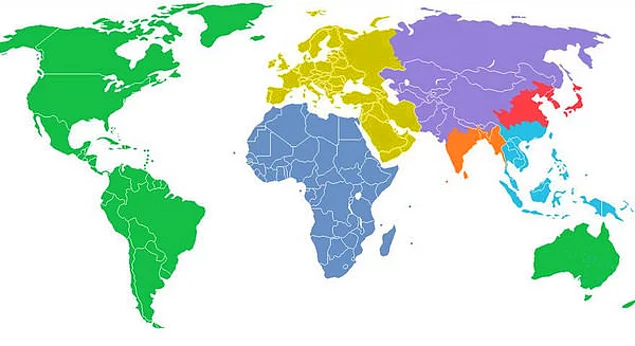 Светът е разделен на седем региона, всеки с население от един милиард