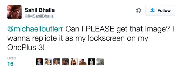 'Ben de o görseli alabilir miyim lütfen? OnePlus 3'ümde kilit ekranı olarak yapmak istiyorum!'