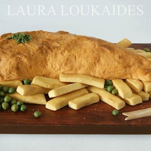8. İngiliz 'fish & chips' adeta kağıdından yeni açılmış gibi görünüyor. Laura bunu bir dergi için tasarlamış.
