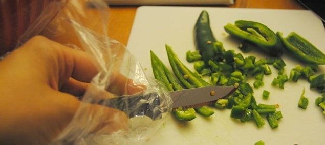 8. If you don't have disposable gloves, you can use a freezer bag instead.