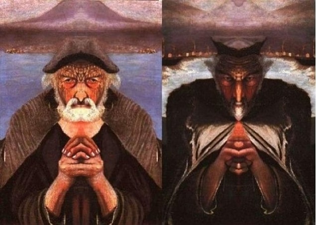 Ancak resmin tam ortasına bir ayna tuttuğunuzda ressamın tasvirine göre Tanrı veya şeytanı görebilirsiniz!...