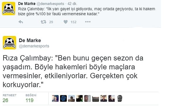 Rıza Çalımbay'ın hakem açıklaması;