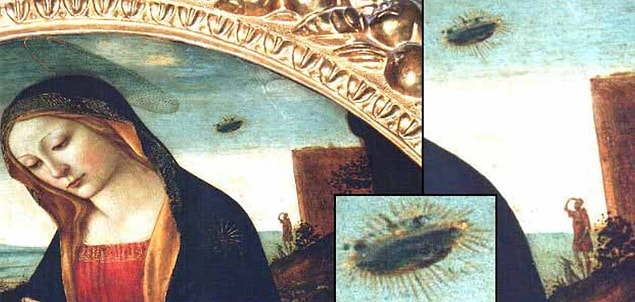 When you have a close look at the painting you'll notice an object which looks like a UFO!