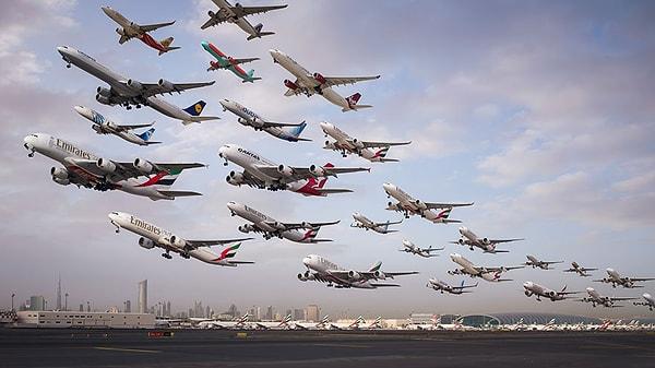 2. Dubai Uluslararası Havaalanı kalkış trafiği sabah 6 - 8 arası çok yoğun.