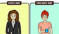 Office Jobs vs. Freelancing: 13 Illustrations Nailing The Differences!