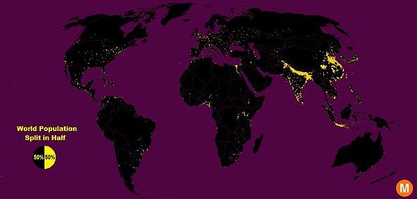 14. Tüm dünya nüfusunun yarısını bu sarı noktalı bölgeler temsil edebiliyor.