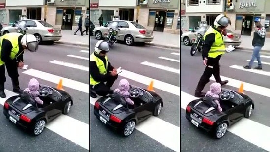 Yaya Geçidini Kapattığı İçin Polisten Ceza Yiyen Sevimli Ufaklık