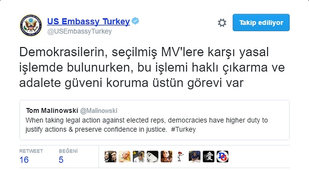 "Demokrasilerin, seçilmiş MV'lere karşı yasal işlemde bulunurken, bu işlemi haklı çıkarma ve adalete güveni koruma üstün görevi var"