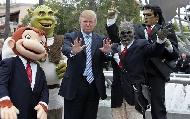 20. Donald Trump hangs out with former CGI star Shrek, a monkey, a zombie, and Frankenstein.
