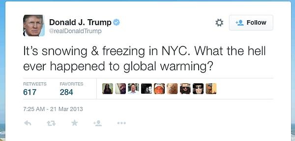 5. Yok, şaka değil, gerçek! "New York'ta kar yağıyor ve hava buz gibi. Küresel ısınmaya ne oldu?!"