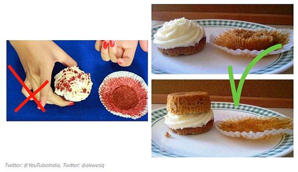 7. Yaklaşın, elinizi yüzünüzü bulaştırmadan nasıl cupcake yiyebileceğinizi söylüyoruz.