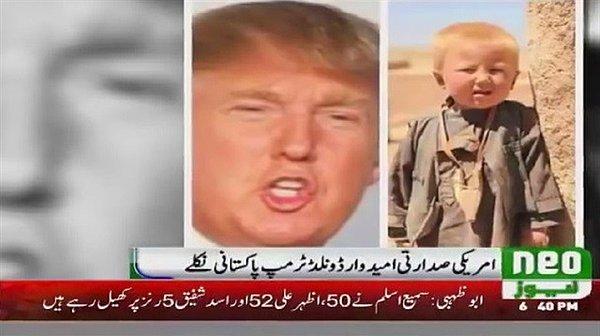 Haber spikeri, "İnanın ya da inanmayın başkan Donald Trump, Pakistan'da doğdu, Amerika'da doğmadı" dedi ve sarışın bir çocuk fotoğrafı yayınlanarak bunun Trump'ın çocukluğu olduğu öne sürüldü...