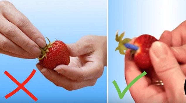 8. There's a simple solution to get rid of the leaves of the strawberries!