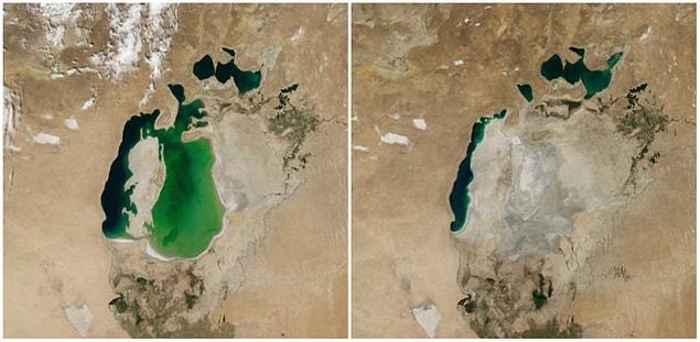 2. Aral Sea, Central Asia. August, 2000 — August, 2014