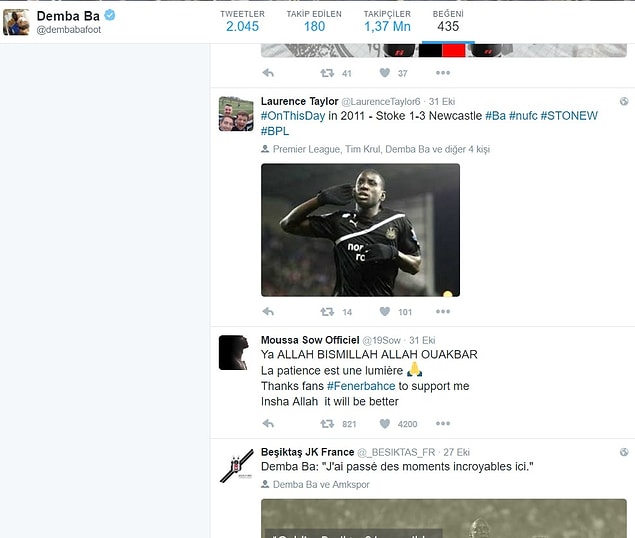 Demba Ba olayı fark edip gönderiden beğenisini geri çekiyor ama artık her şey için çok geç...