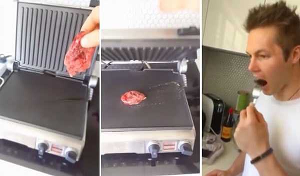 Этот деликатес культурист предпочел поджарить на гриле.