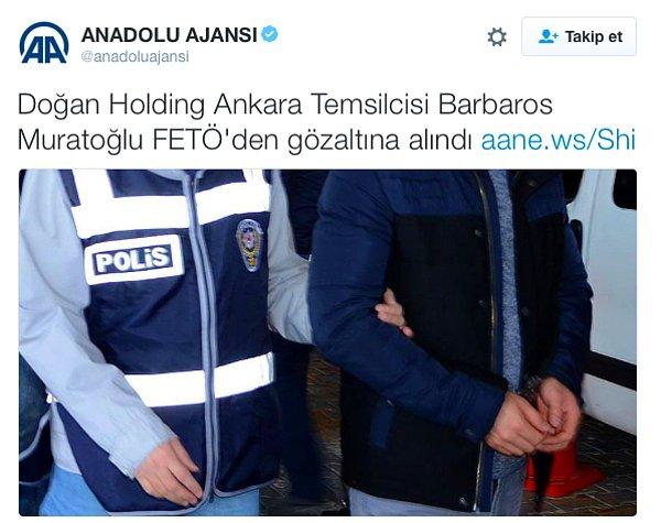 Anadolu Ajansı, Muratoğlu'nun FETÖ soruşturması kapsamında gözaltına alındığını aktardı.