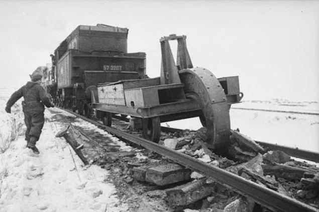4. Schienenwolf - the plow used by retreating German army to destroy railroad tracks, 1945.
