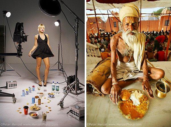 8. Mariel Booth (soldaki), New York'da yaşayan bir model ve öğrenci. Gün içerisinde 2,400 kalori tüketiyor. Sitarani Tyaagi (sağdaki), Hindistan'da bir keşiş. Gün içerisinde 1,000 kalori tüketiyor.
